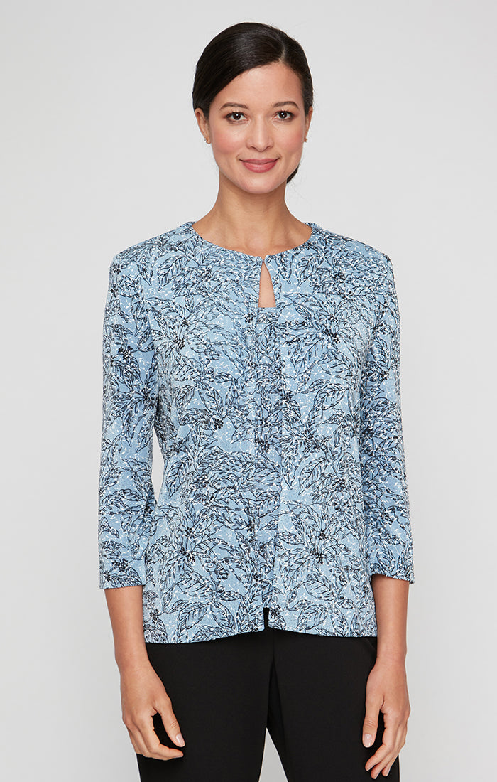 3/4 Sleeve Glitter Printed Twinset with Hook Neck Jacket and Scoop Neck Tank