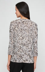 Plus 3/4 Sleeve Printed Glitter Slinky Twinset with Scoop Neck Tank and Hook Neck Closure Jacket