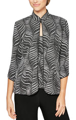 Plus 3/4 Sleeve Printed Glitter Knit Twinset with Mandarin Neck Jacket