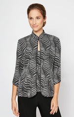 3/4 Sleeve Printed Glitter Knit Twinset with Mandarin Neck Jacket