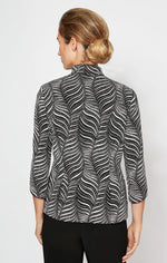 3/4 Sleeve Printed Glitter Knit Twinset with Mandarin Neck Jacket