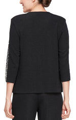 3/4 Sleeve Mock Metallic Knit Twinset with Heat Set Illusion Bell Sleeves & Hook Neck Closure