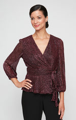 Regular - Surplice Blouse with Tie Waist & Balloon Sleeves