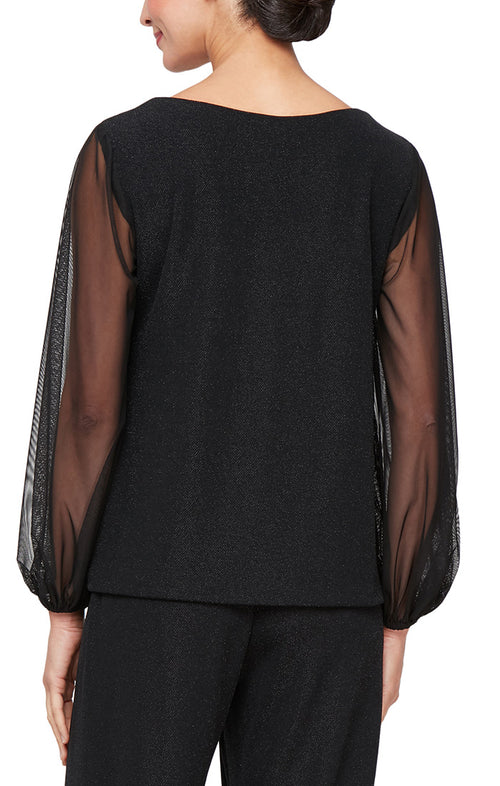 Plus 3/4 Sleeve Blouse with Heat Set Illusion Neckline and Illusion Sleeves