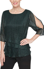 Petite - Cold Shoulder Blouse with Asymmetric Tier Detail