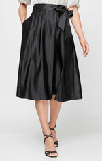 Regular - Tea-Length Satin Skirt with Tie Belt & Pockets