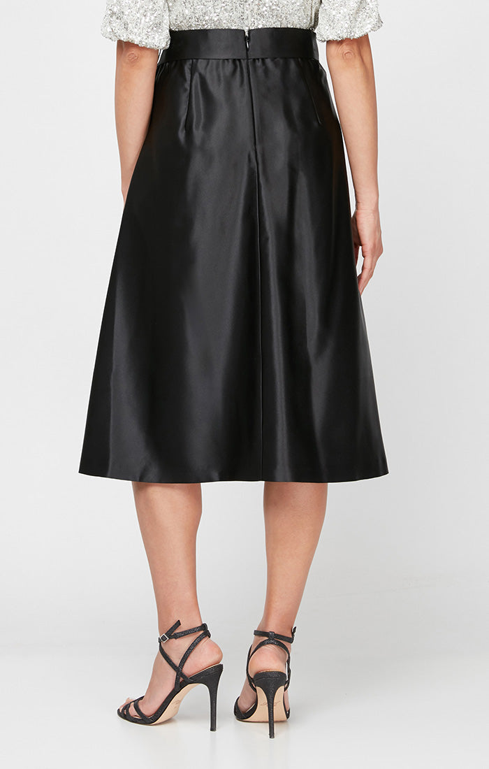 Regular - Tea-Length Satin Skirt with Tie Belt & Pockets