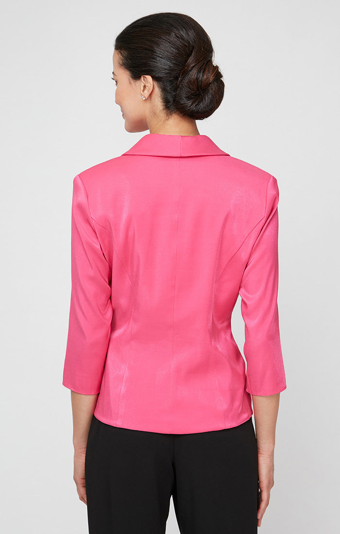 Collared Stretch Shimmer Blouse with Decorative Side Closure