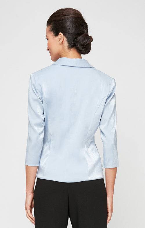 Collared Stretch Shimmer Blouse with Decorative Side Closure