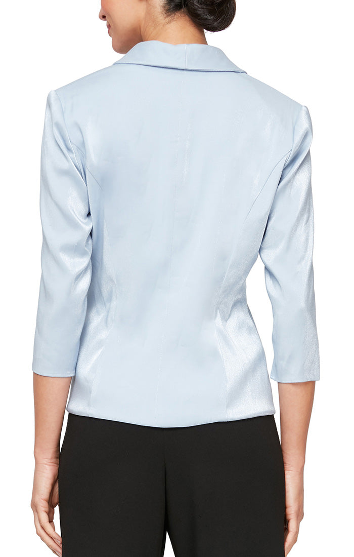 Plus 3/4 Sleeve Side Closure Blouse with Collar and Decorative Closure