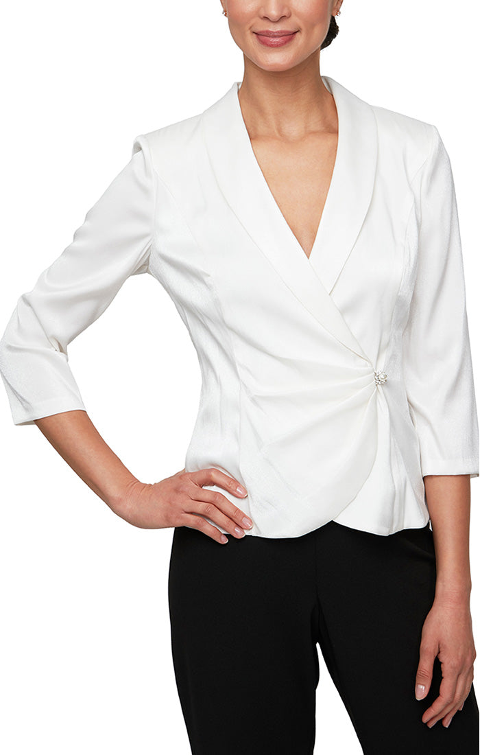 Plus 3/4 Sleeve Side Closure Blouse with Collar and Decorative Closure