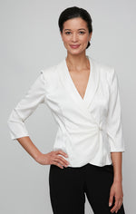 Plus 3/4 Sleeve Side Closure Blouse with Collar and Decorative Closure