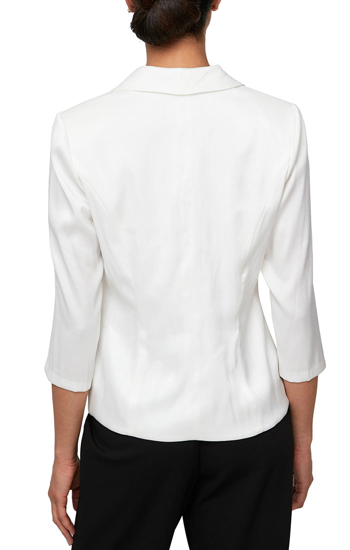 Plus 3/4 Sleeve Side Closure Blouse with Collar and Decorative Closure