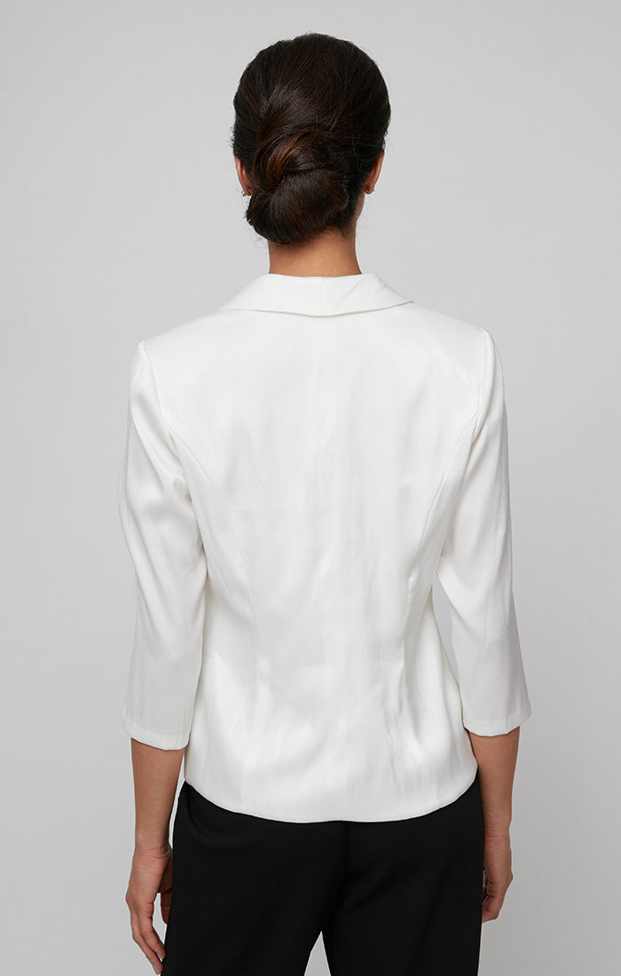 Plus 3/4 Sleeve Side Closure Blouse with Collar and Decorative Closure