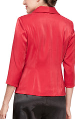 3/4 Sleeve Side Closure Shimmer Satin Blouse with Collar & Embellished Closure