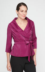 3/4 Sleeve Side-Tie Shimmer Blouse with Collar