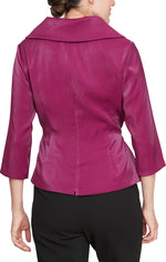 3/4 Sleeve Side-Tie Shimmer Blouse with Collar