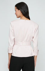 3/4 Sleeve Surplice Blouse with Collar and Tie Belt