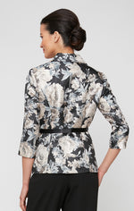 Regular - Printed Button Front Jacquard Blouse with Tie Belt