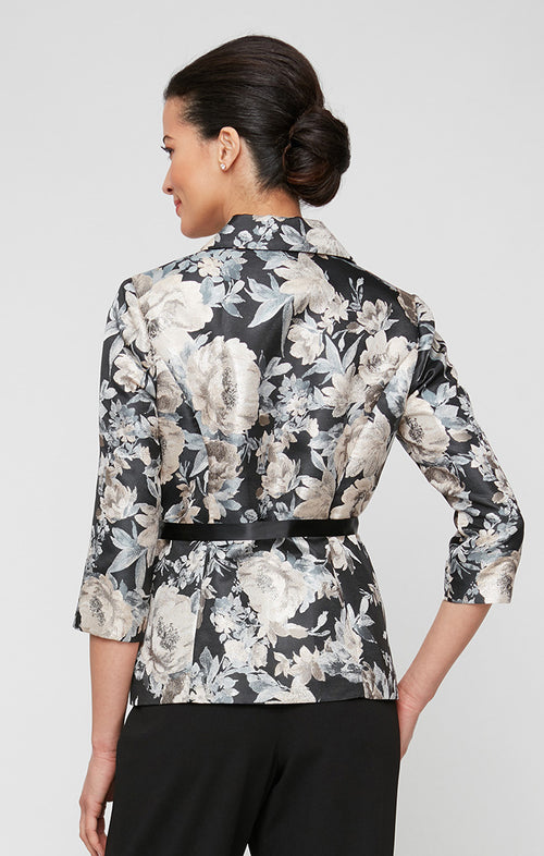 Regular - Printed Button Front Jacquard Blouse with Tie Belt