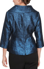 3/4 Sleeve Portrait Collar Stretch Jacquard Blouse with Tie Waist