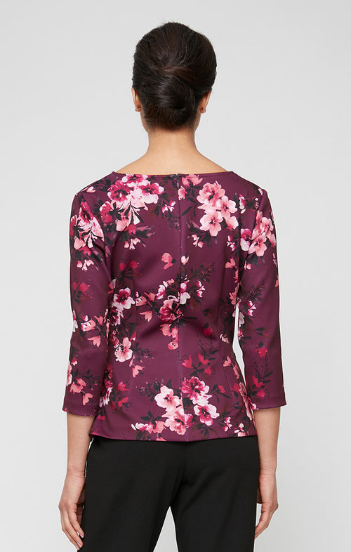 Regular - Printed Surplice Neckline Crepe Blouse with 3/4 Sleeves