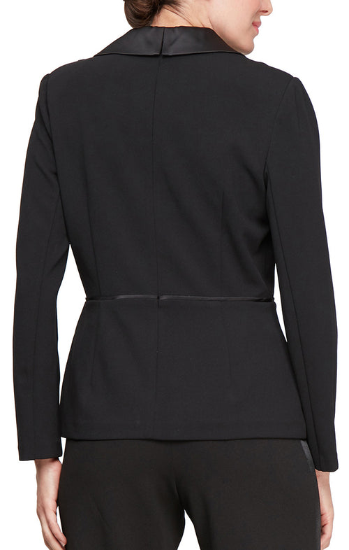 Long Sleeve Tuxedo Blouse with Side Closure, Satin Collar and Button Detail