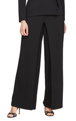 Wide Leg Crepe Pant with Skirt Panel Overlay