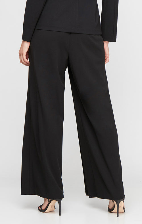 Wide Leg Crepe Pant with Skirt Panel Overlay