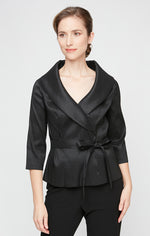 Regular - 3/4 Sleeve Surplice Stretch Taffeta Blouse with Tie Waist Detail