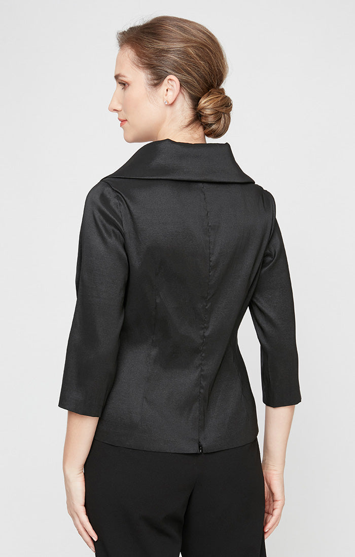 Regular - 3/4 Sleeve Surplice Stretch Taffeta Blouse with Tie Waist Detail