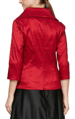 3/4 Sleeve Stretch Taffeta Blouse with Tie Waist Detail