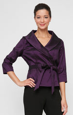 3/4 Sleeve Stretch Taffeta Blouse with Tie Waist Detail