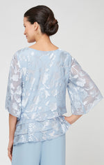 Chiffon Blouse with Asymmetrical Triple Tier Hem & Illusion Sleeves