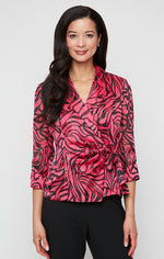 Plus 3/4 Sleeve Printed Side Closure Blouse with Collar