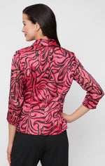 Plus 3/4 Sleeve Printed Side Closure Blouse with Collar