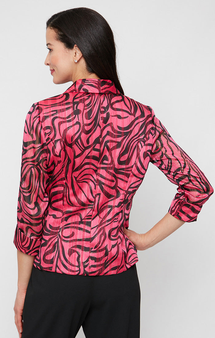 Plus 3/4 Sleeve Printed Side Closure Blouse with Collar