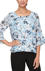 Floral Printed Blouse with Tulip Hem and Bell Sleeves