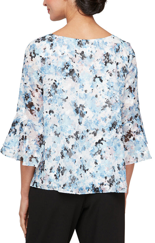 Floral Printed Blouse with Tulip Hem and Bell Sleeves