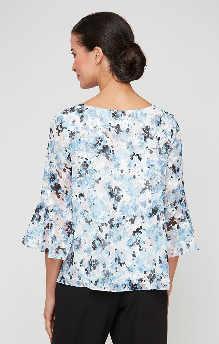 Floral Printed Blouse with Tulip Hem and Bell Sleeves