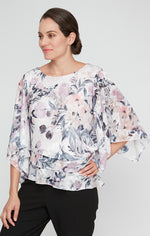 3/4 Sleeve Printed Chiffon Blouse with Asymmetric Hem