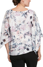 Petite 3/4 Sleeve Printed Blouse with Asymmetric Hem