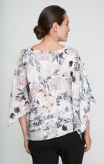 Petite 3/4 Sleeve Printed Blouse with Asymmetric Hem