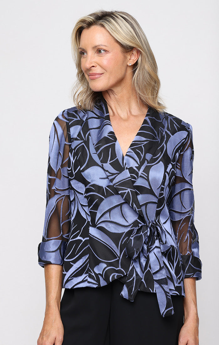3/4 Sleeve Chiffon Burnout Side Closure Blouse