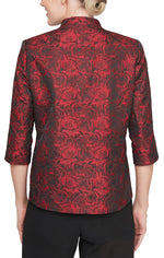 3/4 Sleeve Printed Jacquard Blouse with Asymmetric Hem & Decorative Closure