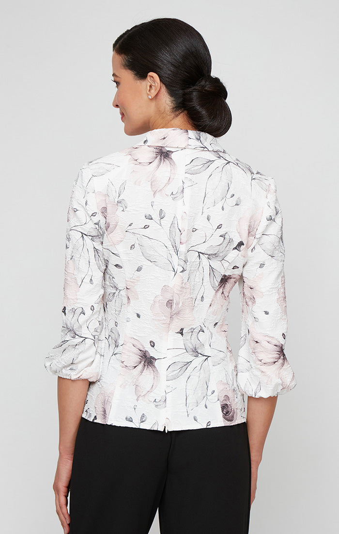 トップス haLoved one Logo Jacquard Knit S Printed Jacquard Side Closure Blouse with Bubble Hem Sleeves