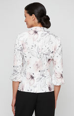 Petite Printed Jacquard Knit Side Closure Blouse with Bubble Hem Sleeves