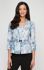 3/4 Sleeve Printed Jacquard Twinset with Square Neck Tank and Center Front Closure Jacket