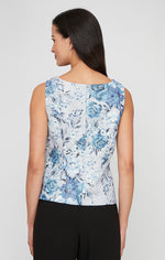 3/4 Sleeve Printed Jacquard Twinset with Square Neck Tank and Center Front Closure Jacket