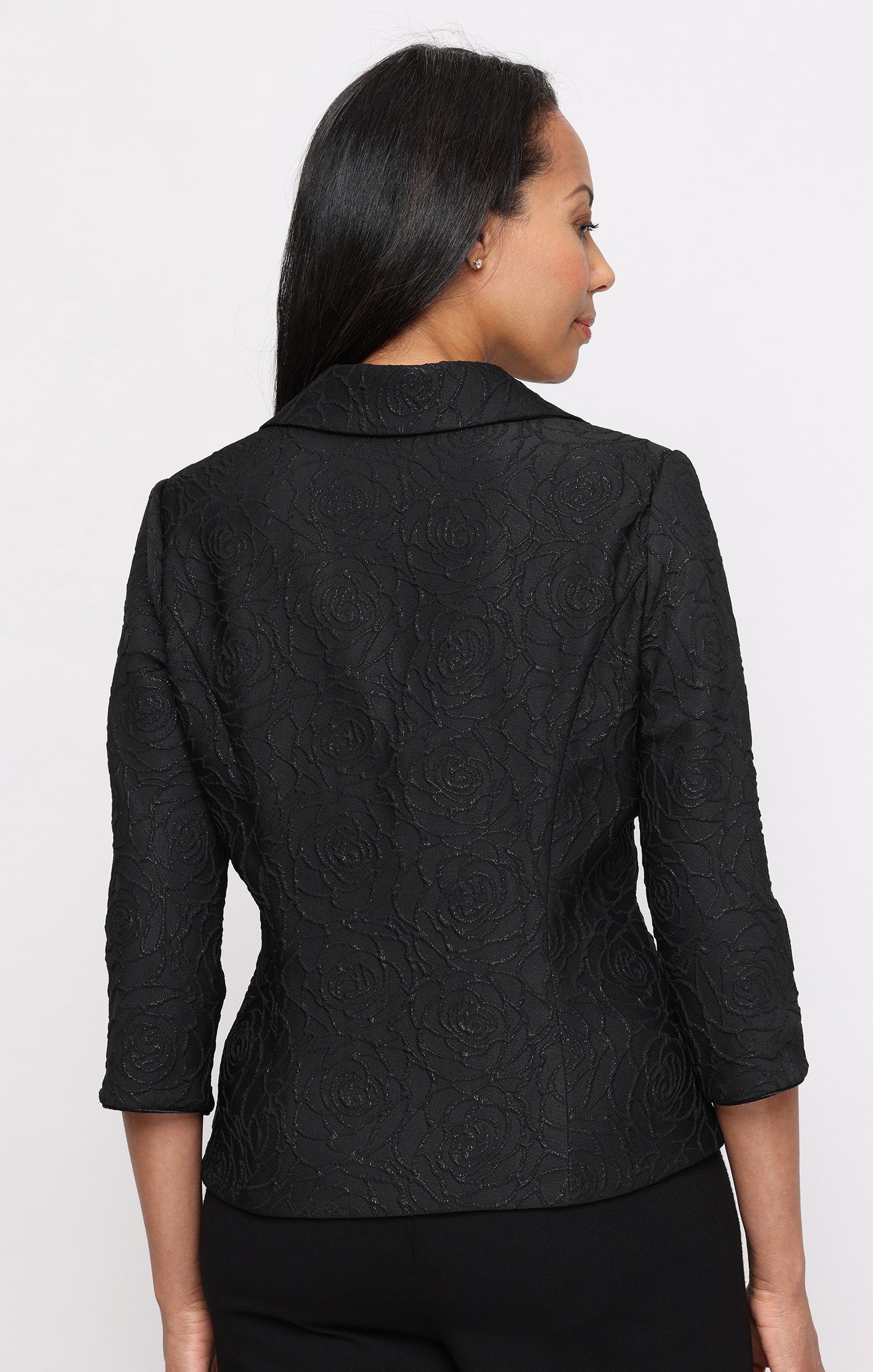 3/4 Sleeve Textured Jacquard Zip Jacket
